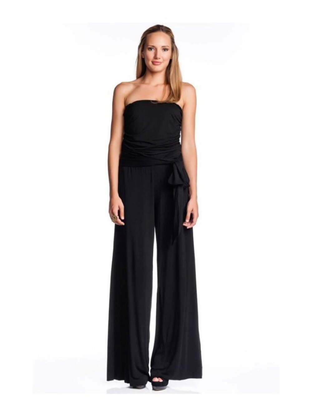 Young Fabulous & Broke Jodie Strapless Jumpsuit Black Wide Leg NWT S